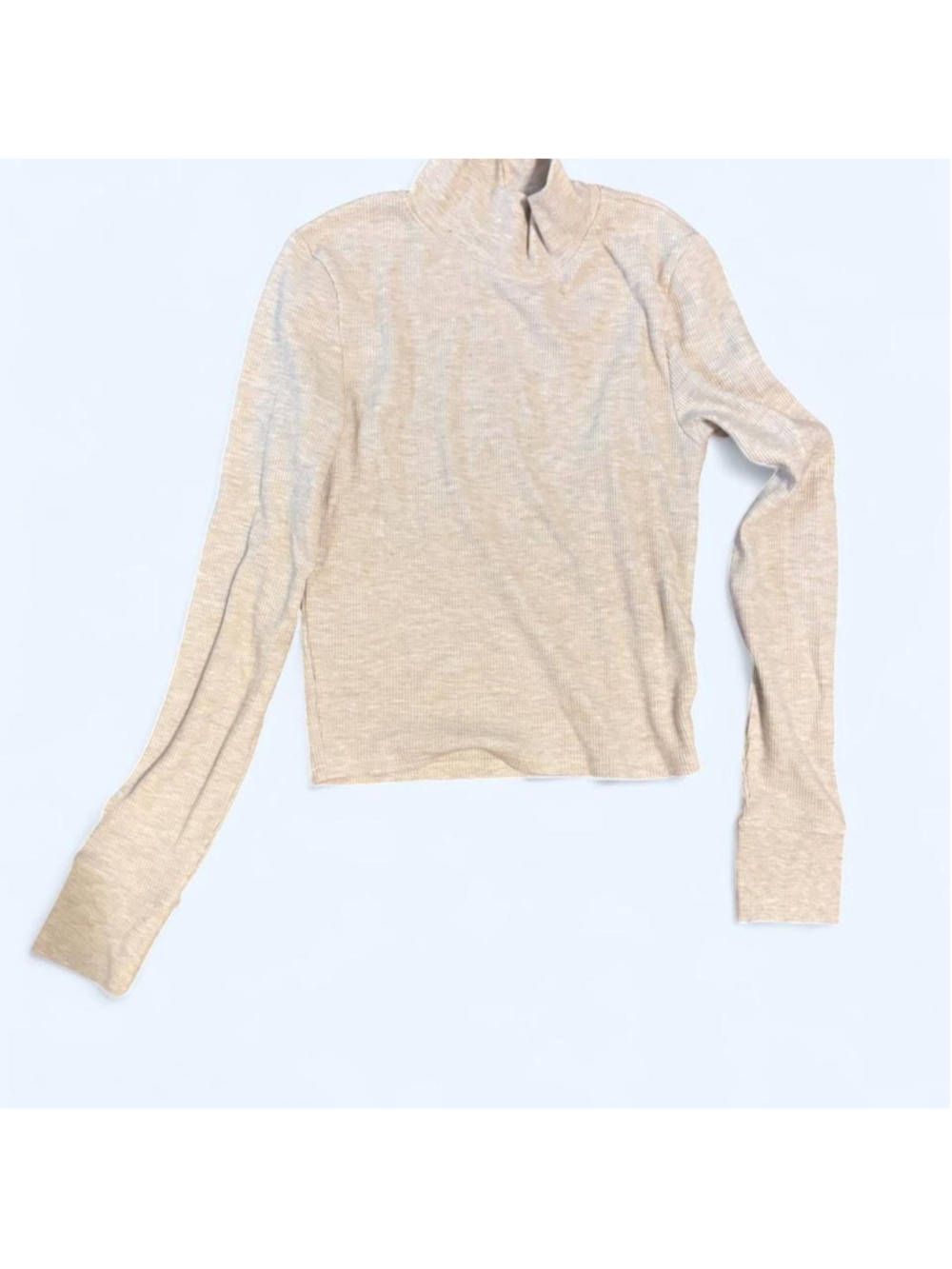 American Eagle Outfitters cream heathered long sleeve turtleneck waffle knit shi